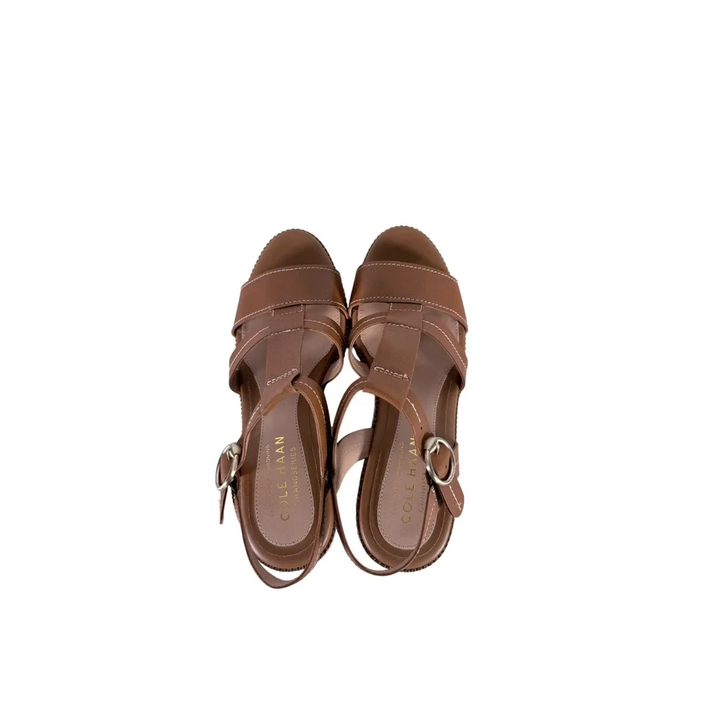 Womens Cole Haan Cloud All Day Wedge Honey Brown Leather Size‎ 7.5 M 4 inch heel